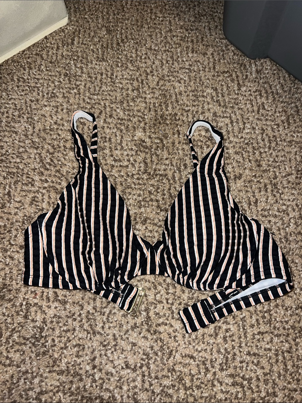 Shade & Shore Black and Pink Striped Bikini Top